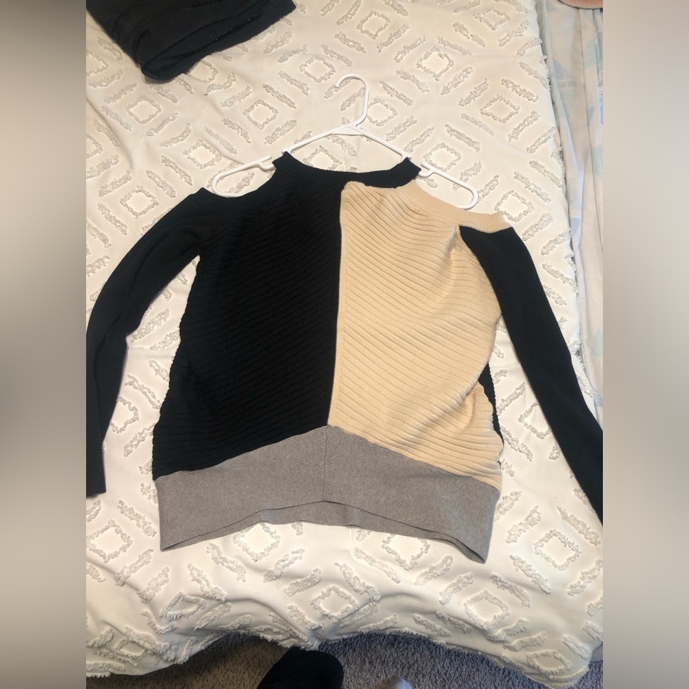 Colorblock Cold Shoulder Sweater- Size Large
